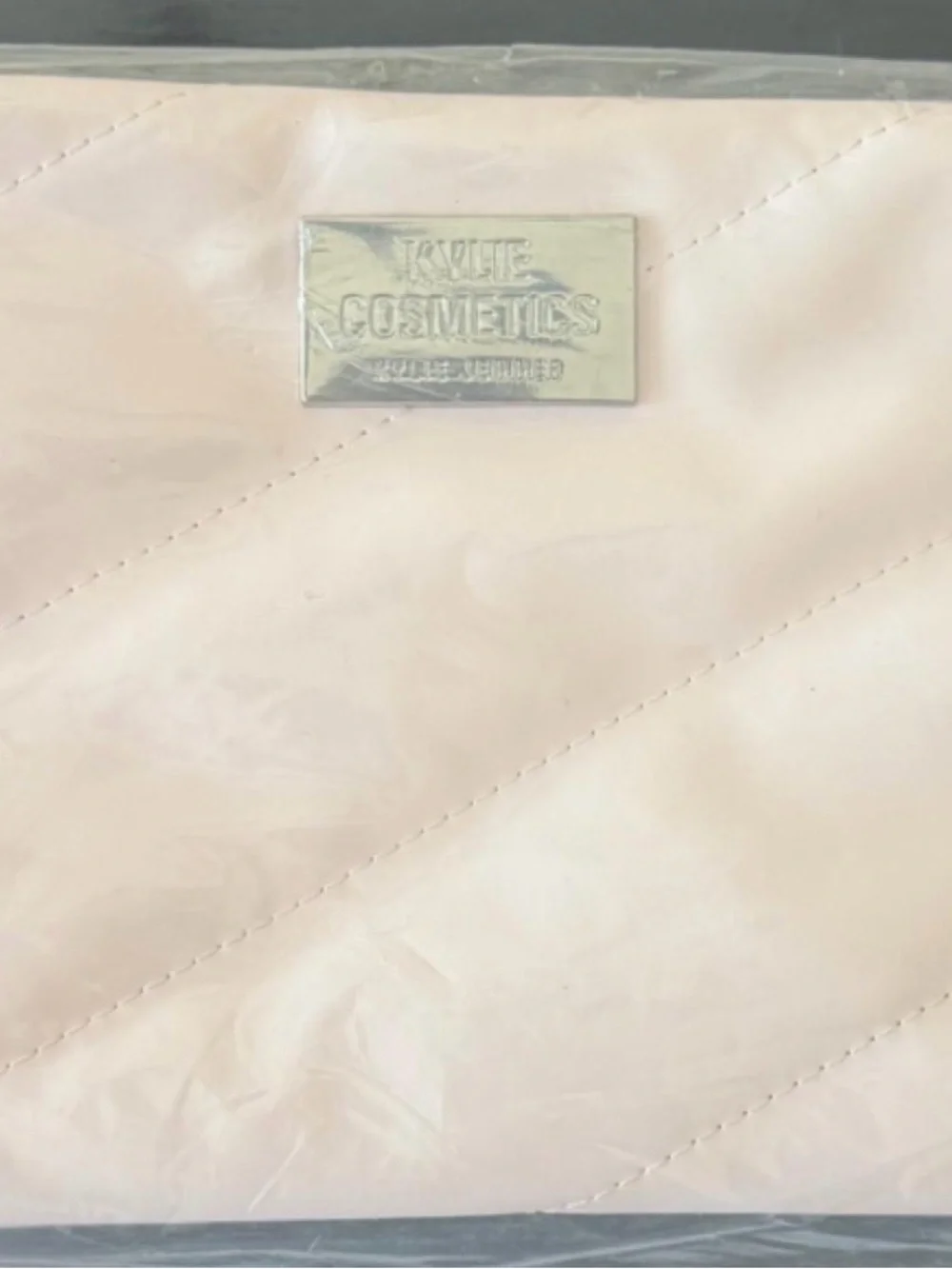 Kylie Cosmetics Light Pink Quilted Cosmetic Pouch with Silver Plaque